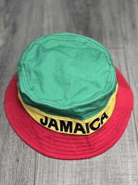 Jamaica Bucket Hat Red Yellow Green 100% Cotton One Size Reggae Caribbean.